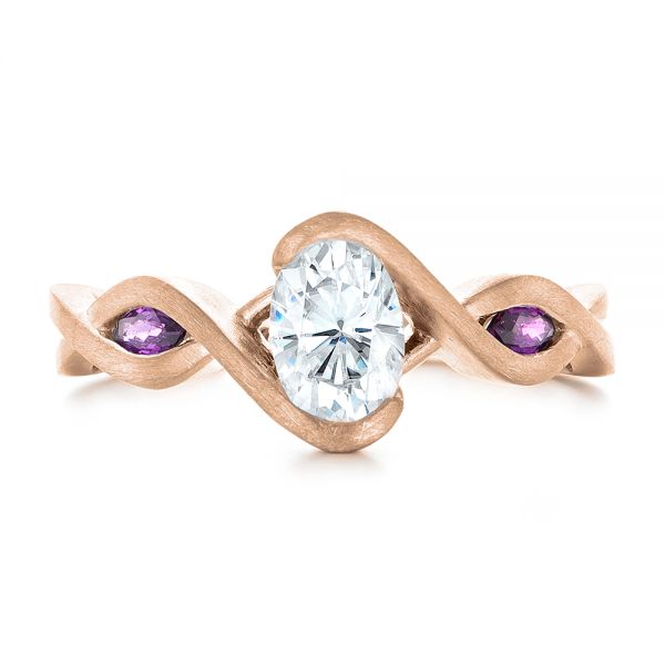 18k Rose Gold 18k Rose Gold Custom Diamond And Purple Sapphire Engagement Ring - Top View -  102472