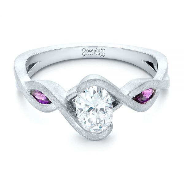 14k White Gold 14k White Gold Custom Diamond And Purple Sapphire Engagement Ring - Flat View -  102472