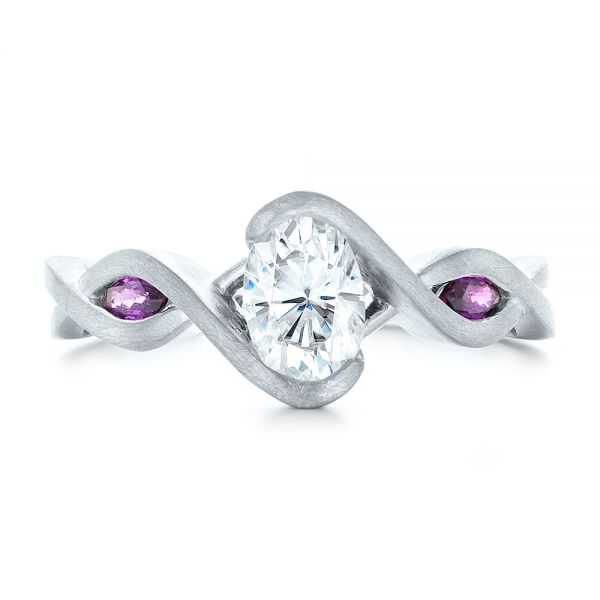 18k White Gold 18k White Gold Custom Diamond And Purple Sapphire Engagement Ring - Top View -  102472