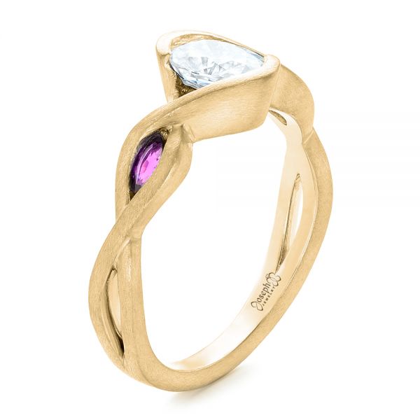 14k Yellow Gold 14k Yellow Gold Custom Diamond And Purple Sapphire Engagement Ring - Three-Quarter View -  102472