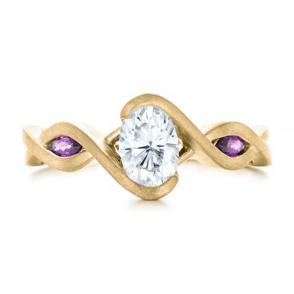 18k Yellow Gold 18k Yellow Gold Custom Diamond And Purple Sapphire Engagement Ring - Top View -  102472