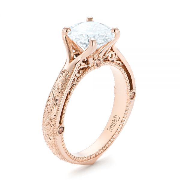 14k Rose Gold Custom Diamond Engagement Ring - Three-Quarter View -  102777