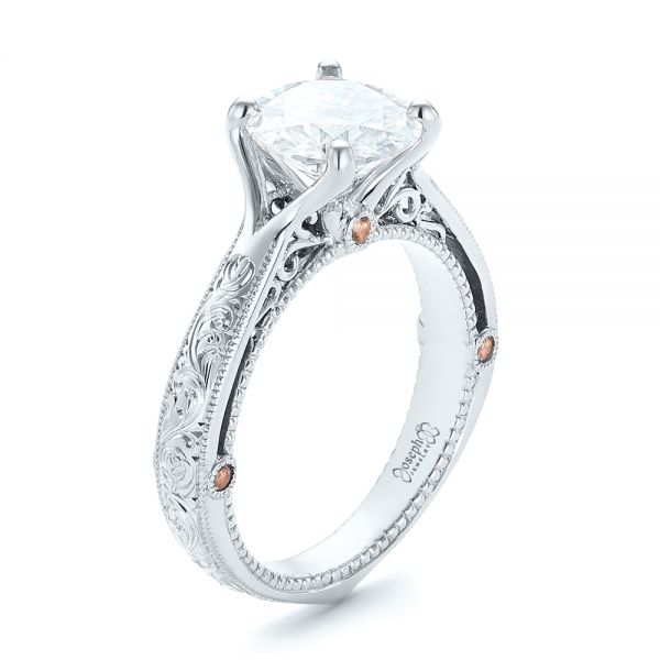 18k White Gold 18k White Gold Custom Diamond Engagement Ring - Three-Quarter View -  102777