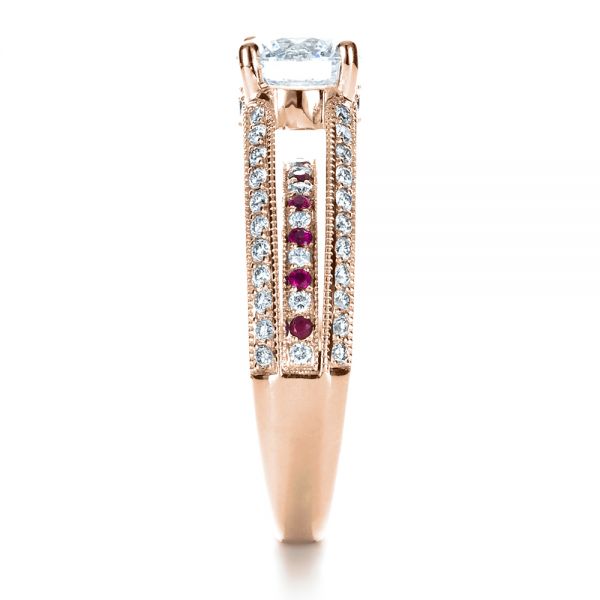14k Rose Gold 14k Rose Gold Custom Diamond And Ruby Engagement Ring - Side View -  1309