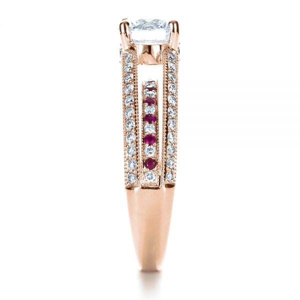 18k Rose Gold 18k Rose Gold Custom Diamond And Ruby Engagement Ring - Side View - 1309