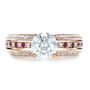 18k Rose Gold 18k Rose Gold Custom Diamond And Ruby Engagement Ring - Top View -  1309 - Thumbnail