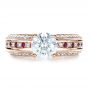 18k Rose Gold 18k Rose Gold Custom Diamond And Ruby Engagement Ring - Top View -  1309 - Thumbnail
