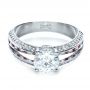 18k White Gold Custom Diamond And Ruby Engagement Ring - Flat View -  1309 - Thumbnail