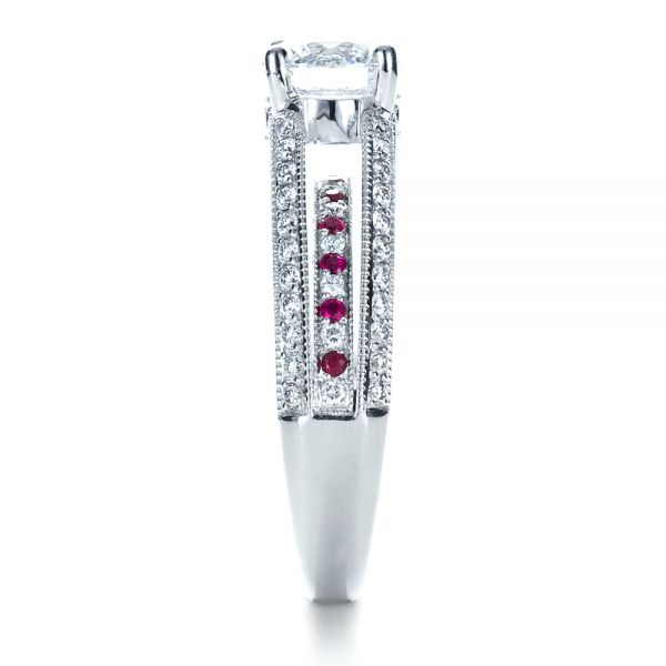 18k White Gold Custom Diamond And Ruby Engagement Ring - Side View -  1309