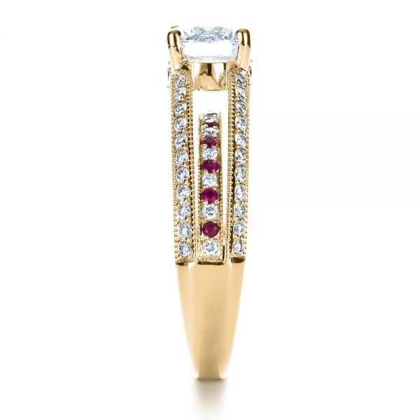 18k Yellow Gold 18k Yellow Gold Custom Diamond And Ruby Engagement Ring - Side View -  1309