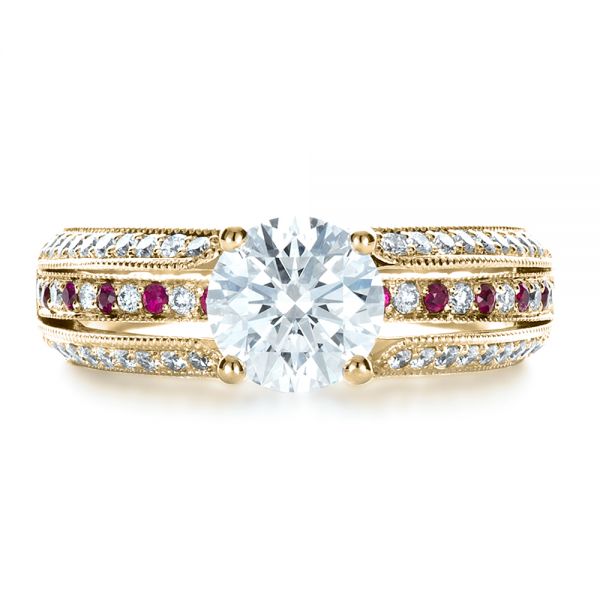 18k Yellow Gold 18k Yellow Gold Custom Diamond And Ruby Engagement Ring - Top View -  1309