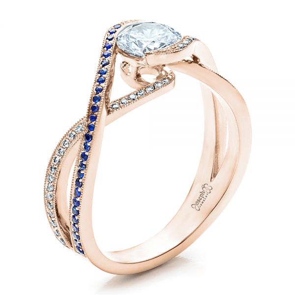 18k Rose Gold 18k Rose Gold Custom Diamond And Sapphire Engagement Ring - Three-Quarter View -  1475