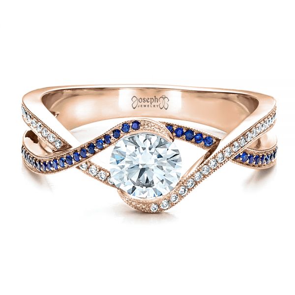 18k Rose Gold 18k Rose Gold Custom Diamond And Sapphire Engagement Ring - Flat View -  1475