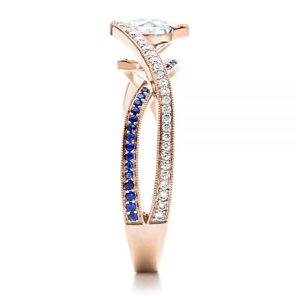 18k Rose Gold 18k Rose Gold Custom Diamond And Sapphire Engagement Ring - Side View -  1475