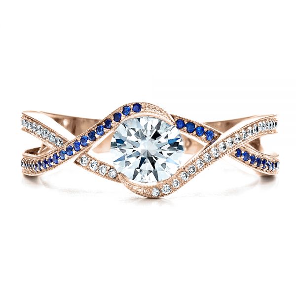14k Rose Gold 14k Rose Gold Custom Diamond And Sapphire Engagement Ring - Top View - 1475
