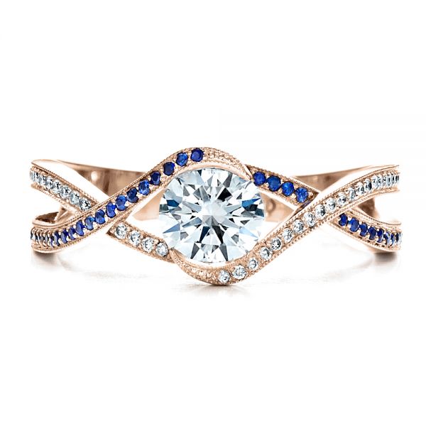 18k Rose Gold 18k Rose Gold Custom Diamond And Sapphire Engagement Ring - Top View -  1475