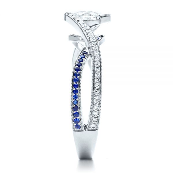 18k White Gold 18k White Gold Custom Diamond And Sapphire Engagement Ring - Side View -  1475