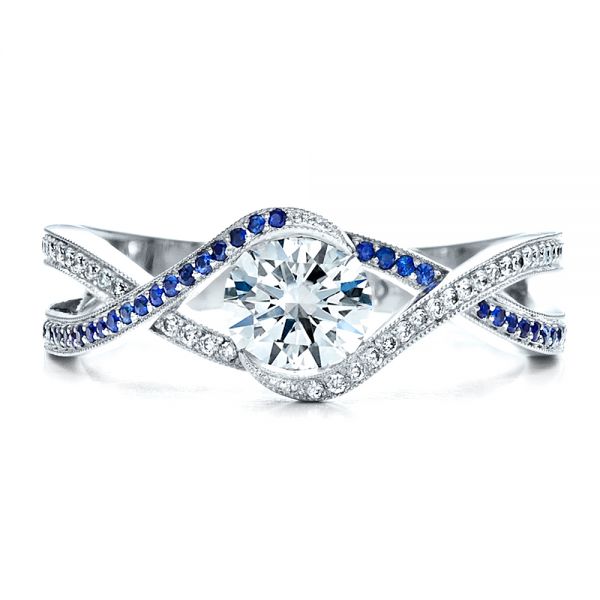 14k White Gold 14k White Gold Custom Diamond And Sapphire Engagement Ring - Top View - 1475