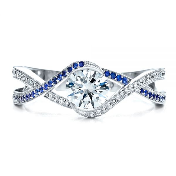 14k White Gold 14k White Gold Custom Diamond And Sapphire Engagement Ring - Top View -  1475