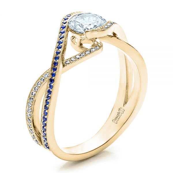 18k Yellow Gold 18k Yellow Gold Custom Diamond And Sapphire Engagement Ring - Three-Quarter View -  1475