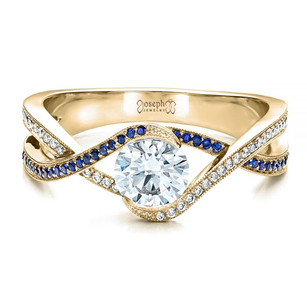 14k Yellow Gold 14k Yellow Gold Custom Diamond And Sapphire Engagement Ring - Flat View - 1475