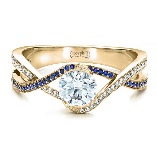 14k Yellow Gold 14k Yellow Gold Custom Diamond And Sapphire Engagement Ring - Flat View -  1475