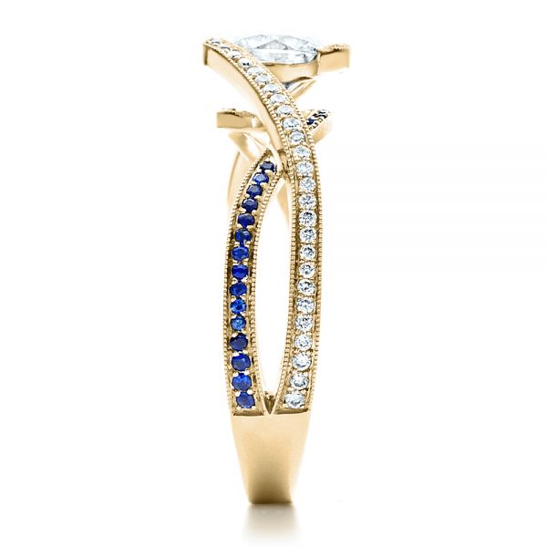 18k Yellow Gold 18k Yellow Gold Custom Diamond And Sapphire Engagement Ring - Side View -  1475