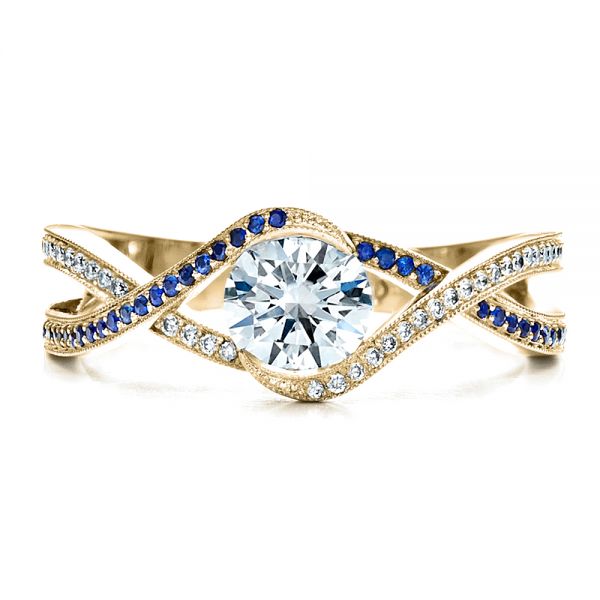 14k Yellow Gold 14k Yellow Gold Custom Diamond And Sapphire Engagement Ring - Top View - 1475
