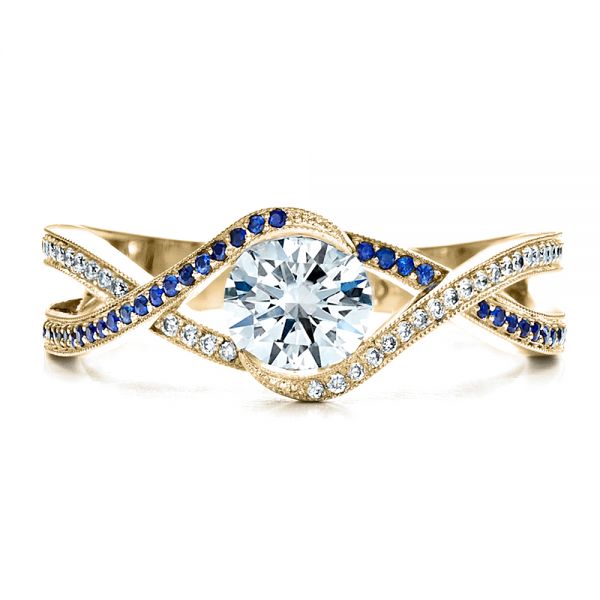 14k Yellow Gold 14k Yellow Gold Custom Diamond And Sapphire Engagement Ring - Top View -  1475