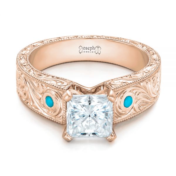 18k Rose Gold 18k Rose Gold Custom Diamond And Turquoise Engagement Ring - Flat View -  102366