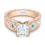 14k Rose Gold 14k Rose Gold Custom Diamond And Turquoise Engagement Ring - Flat View -  102366 - Thumbnail
