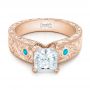 14k Rose Gold 14k Rose Gold Custom Diamond And Turquoise Engagement Ring - Flat View -  102366 - Thumbnail