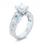 18k White Gold 18k White Gold Custom Diamond And Turquoise Engagement Ring - Three-Quarter View -  102366 - Thumbnail