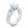 14k White Gold 14k White Gold Custom Diamond And Turquoise Engagement Ring - Three-Quarter View -  102366 - Thumbnail