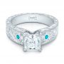  Platinum Custom Diamond And Turquoise Engagement Ring - Flat View -  102366 - Thumbnail