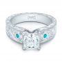 14k White Gold 14k White Gold Custom Diamond And Turquoise Engagement Ring - Flat View -  102366 - Thumbnail