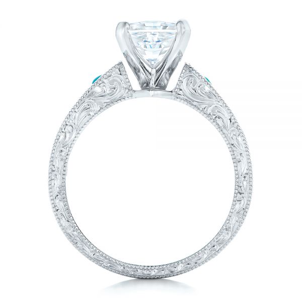 14k White Gold 14k White Gold Custom Diamond And Turquoise Engagement Ring - Front View -  102366