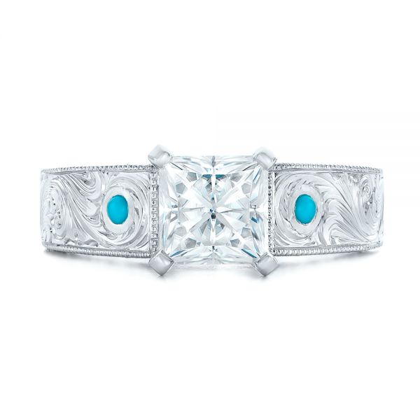 14k White Gold 14k White Gold Custom Diamond And Turquoise Engagement Ring - Top View -  102366