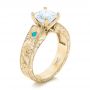 18k Yellow Gold 18k Yellow Gold Custom Diamond And Turquoise Engagement Ring - Three-Quarter View -  102366 - Thumbnail