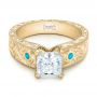 18k Yellow Gold 18k Yellow Gold Custom Diamond And Turquoise Engagement Ring - Flat View -  102366 - Thumbnail