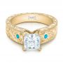14k Yellow Gold 14k Yellow Gold Custom Diamond And Turquoise Engagement Ring - Flat View -  102366 - Thumbnail