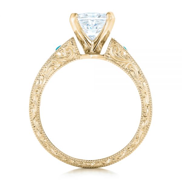 18k Yellow Gold 18k Yellow Gold Custom Diamond And Turquoise Engagement Ring - Front View -  102366