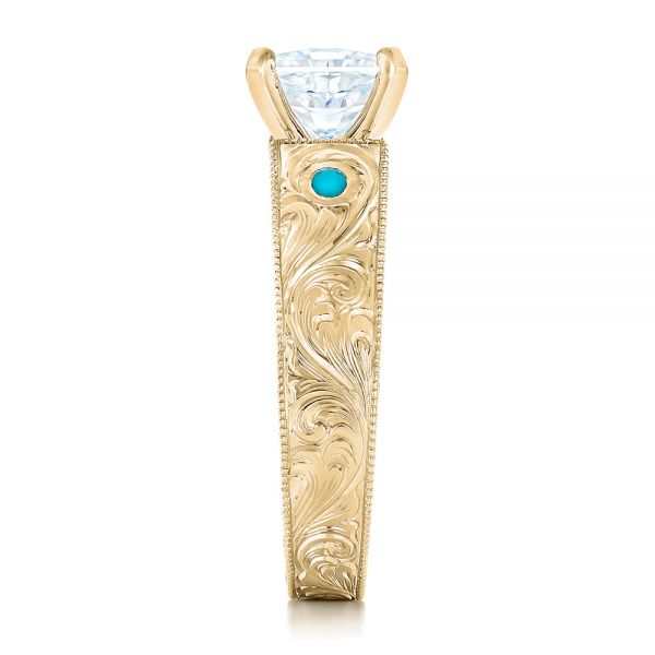 18k Yellow Gold 18k Yellow Gold Custom Diamond And Turquoise Engagement Ring - Side View -  102366