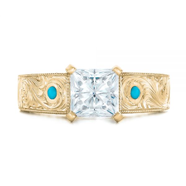 14k Yellow Gold 14k Yellow Gold Custom Diamond And Turquoise Engagement Ring - Top View -  102366