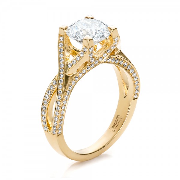 Custom Diamond and Yellow Gold Engagement Ring 3Qtr 100565