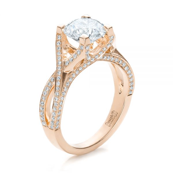 18k Rose Gold 18k Rose Gold Custom Diamond Engagement Ring - Three-Quarter View -  100565