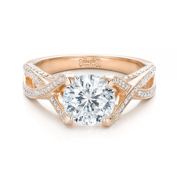 18k Rose Gold 18k Rose Gold Custom Diamond Engagement Ring - Flat View -  100565
