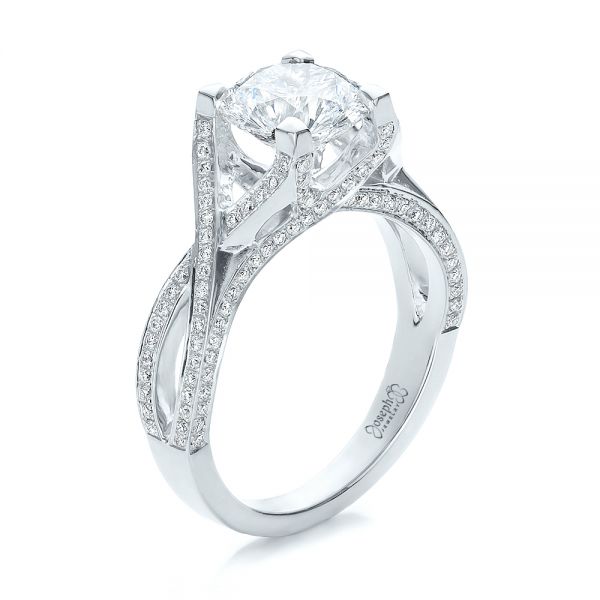 18k White Gold 18k White Gold Custom Diamond Engagement Ring - Three-Quarter View -  100565