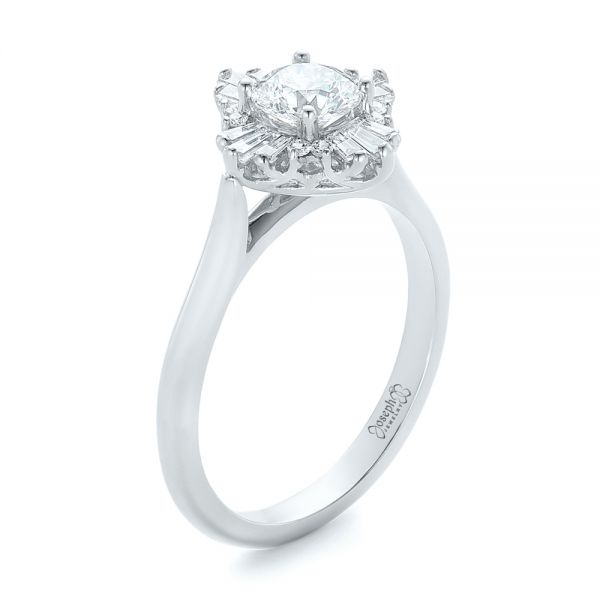 18k White Gold 18k White Gold Custom Diamond Engagement Ring - Three-Quarter View - 102230