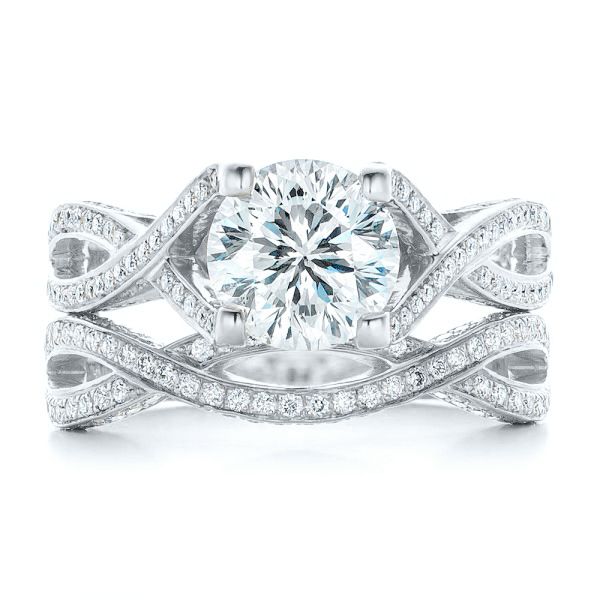 18k White Gold 18k White Gold Custom Diamond Engagement Ring - Top View - 100565